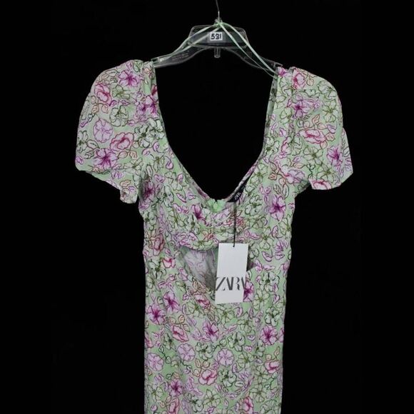 ZARA NWT SS22 WOMAN MULTICOLORED FLORAL PRINT MIDI DRESS CUT OUT size Small. - Picture 3 of 15